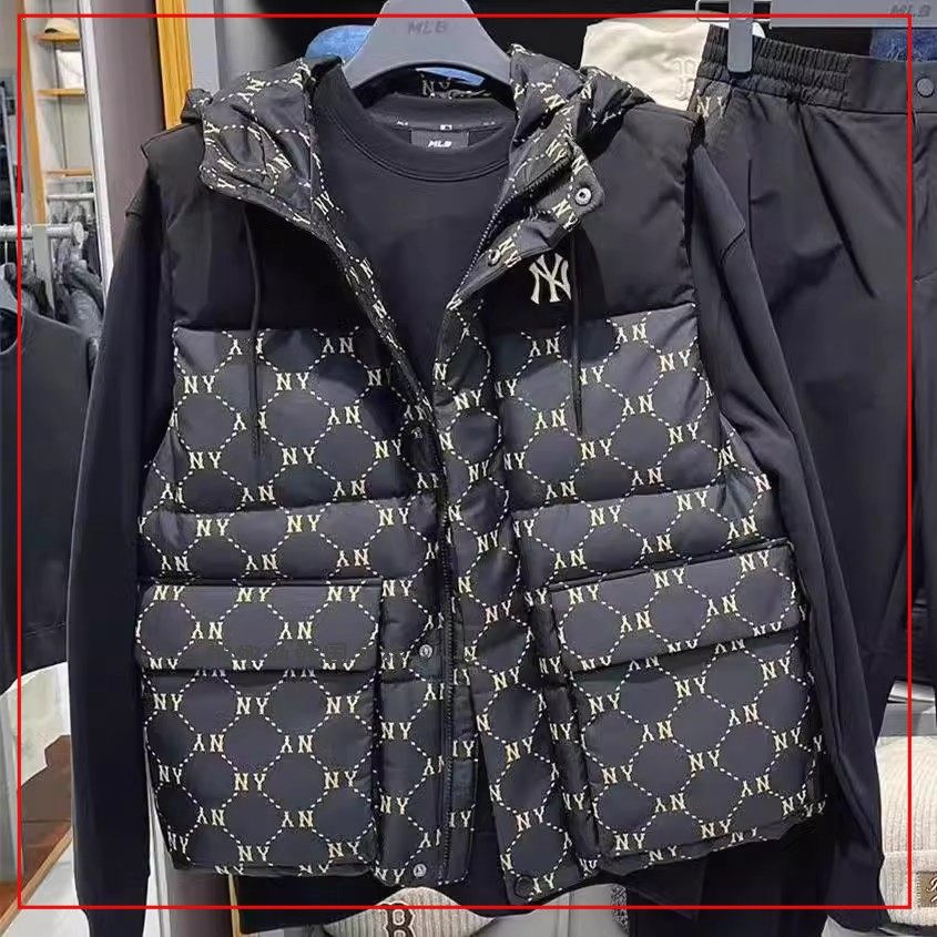 韩国代购MLB 羽绒服马甲男女保暖时尚老花运动休闲背心3ADVM1046