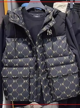 韩国代购MLB 羽绒服马甲男女保暖时尚老花运动休闲背心3ADVM1046