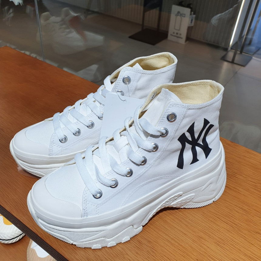 MLB韩国高帮系带帆布老爹松糕鞋