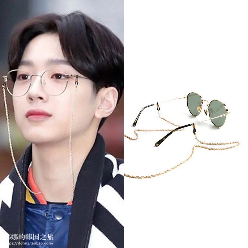 韩国正品代购郑允浩賴冠霖墨镜眼镜金属链条可配镜片装饰文艺潮