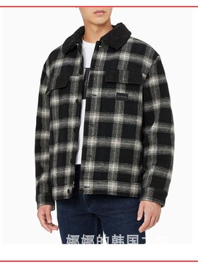 CK JEANS 韩国代购22秋男士翻领保暖格纹短款加棉夹克外套J322219