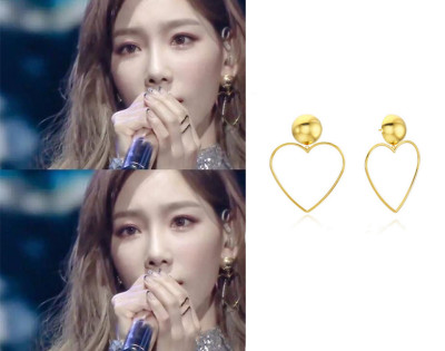 韩国金泰妍桃心镂空耳环