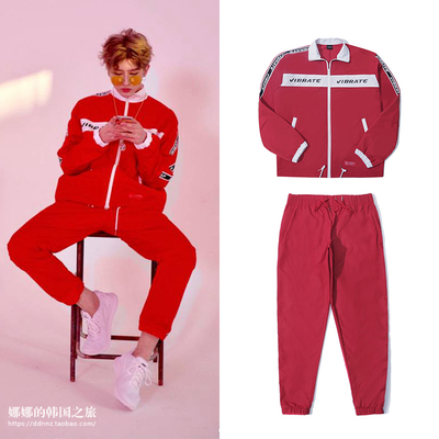 韩国蔡徐坤运动休闲红色同款衣服
