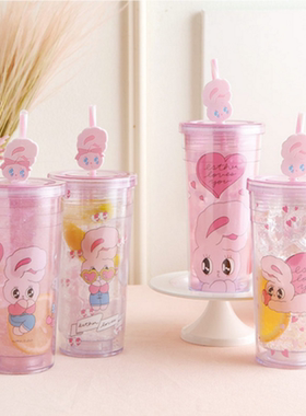 韩国正品代购超可爱chuu兔子限量带吸管咖啡杯饮品杯冷水杯礼物