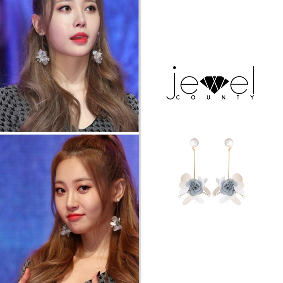 韩国正品代购 YURA金亚荣同款 珍珠立体亮片花朵流苏耳环耳钉