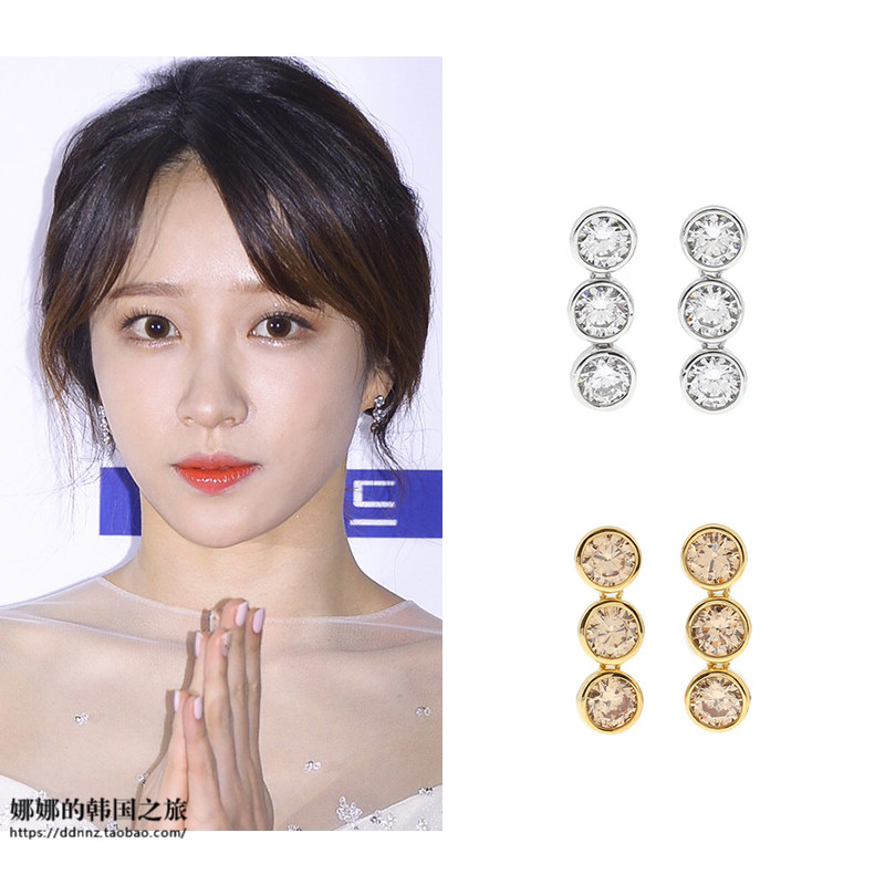 韩国MZUU正品代购IU李知恩HANI同款时尚简约镶钻闪亮小号耳钉耳环