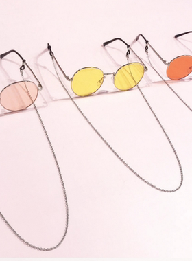 韩国复古风圆框挂绳糖果色墨镜