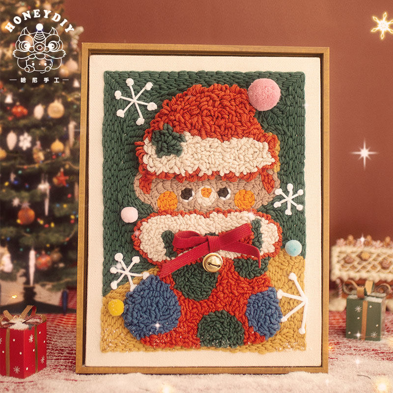 哈尼圣诞节装饰俄罗斯戳戳绣袜子熊毛线画diy手工礼物圣诞树情侣
