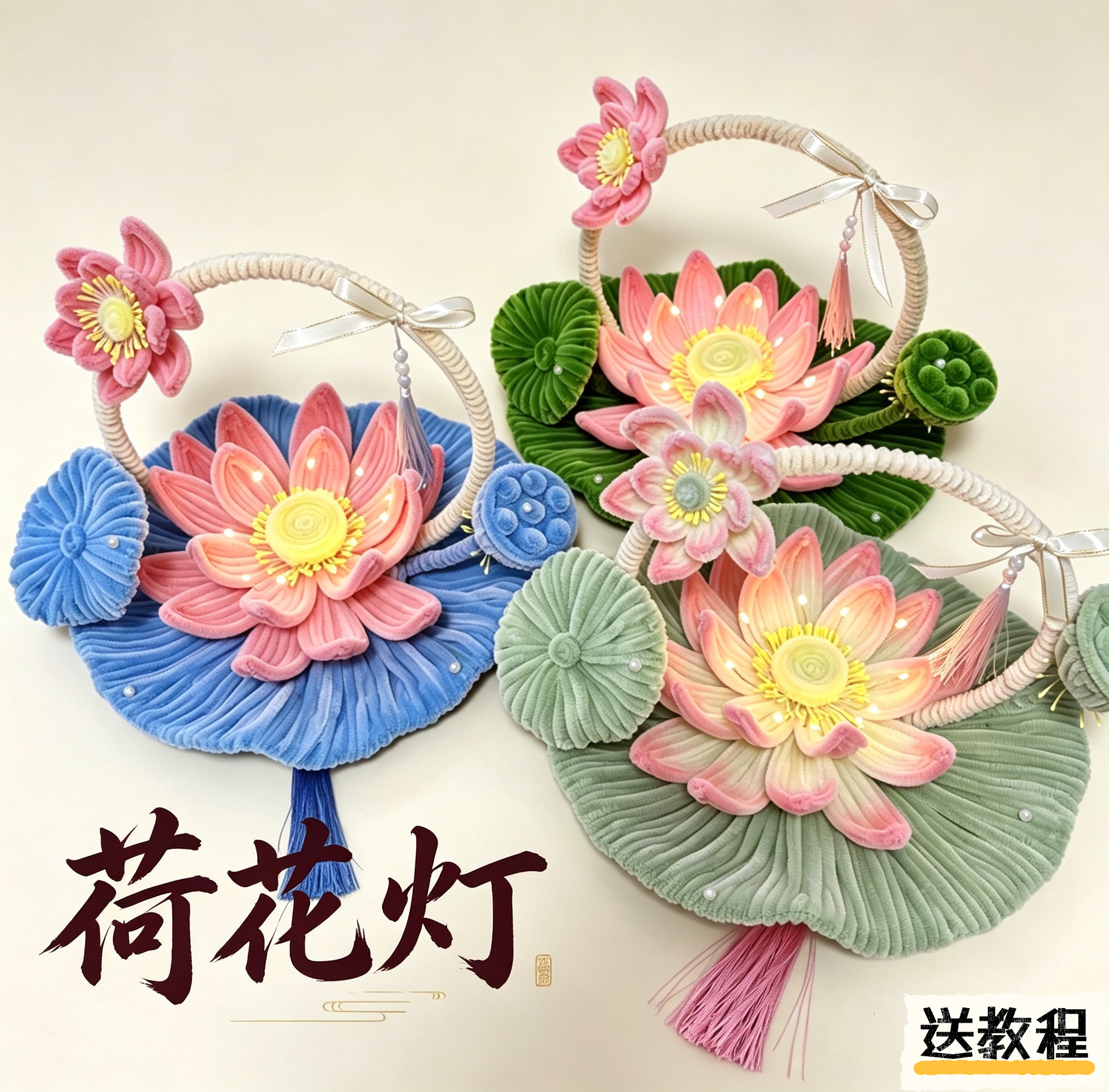 中秋节灯笼手提荷花灯元宵花灯扭扭棒diy手工材料客厅餐桌面摆件