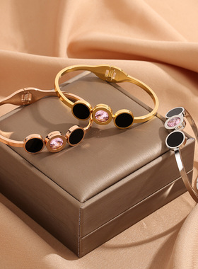 时尚不锈钢镶钻饰品欧美复古钛钢手镯女开口弹簧韩式手环饰品