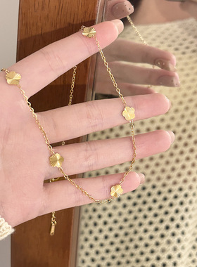 简约小众设计感镂空五花镭射项链女钛钢不掉色百搭精致锁骨链