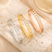 欧美不锈钢个性 麻花形扭曲钛钢手镯跨境简约复古手环玫瑰金