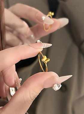 感精致蝴蝶戒指女磨砂质感钛钢百搭小众设计轻奢食指环搭配饰