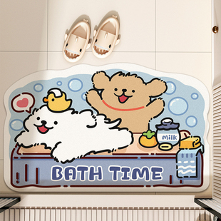 硅藻泥地垫卡通线条小狗浴室吸水速干脚垫卫生间进门耐磨防滑脚垫