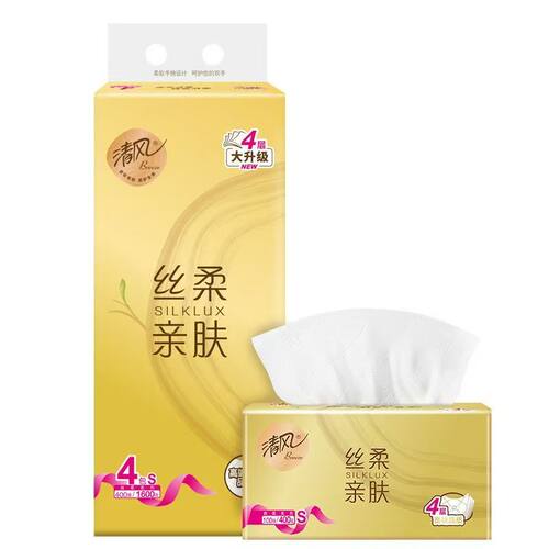 清风原木金装100抽4层4包抽纸