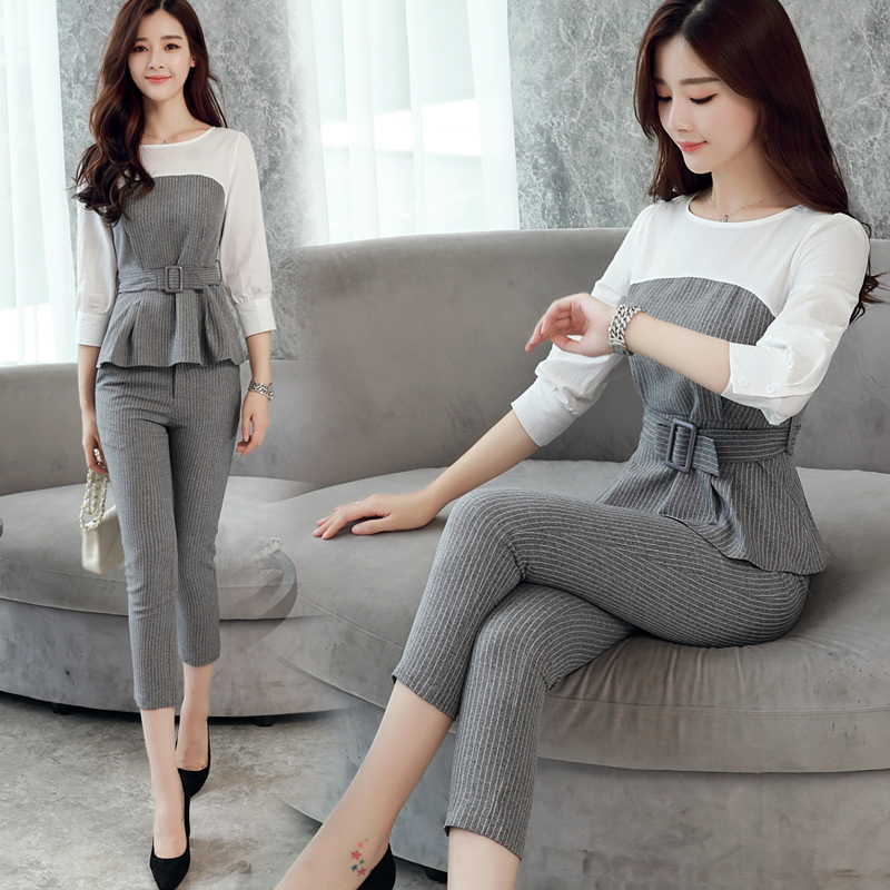 2018秋季新款女装时髦社会女衣服套装气质淑女修身显瘦时尚两件套