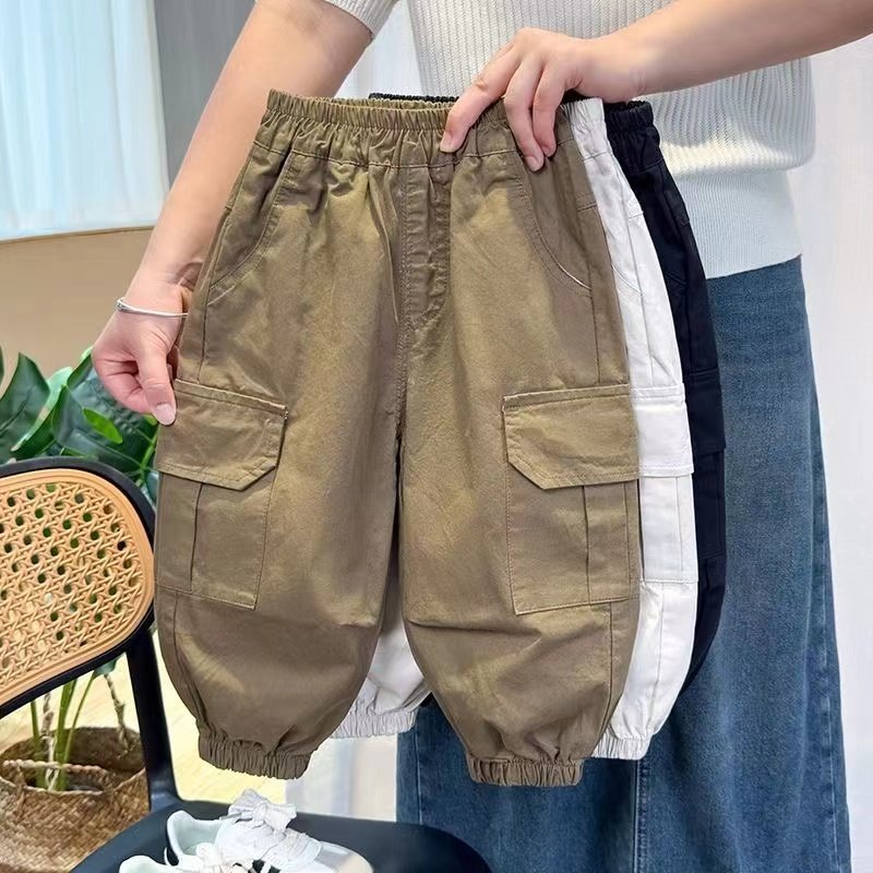 时髦范~儿童工装裤子男童女童侧口袋休闲裤2025春宝宝新款缩口裤