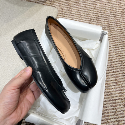 水洗马皮tabi分趾鞋女褶皱猪蹄鞋