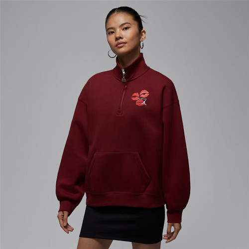 NIKE耐克JORDAN女子卫衣宽松舒适红色立领外套套头衫 IR0110-677