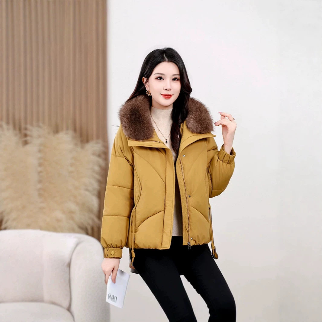 【外贸爆款】2026年冬新款翻领大毛领棉服短款宽松时尚保暖外套女