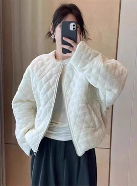 薄款棉服金丝绒棉衣外套女2025冬季新款小个子短款菱形格上衣时尚