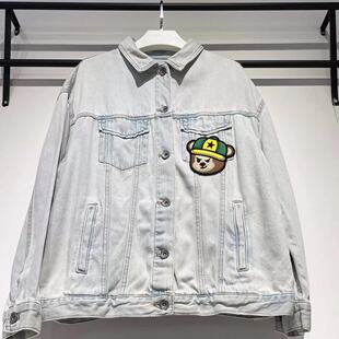 休闲字母水洗潮牌宽松做旧牛仔夹克外套