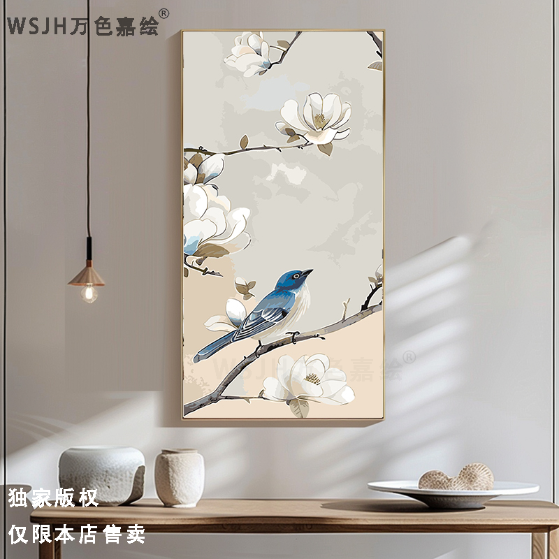 玉兰喜鹊大尺寸高级数字油画diy手工填色丙烯玄关装饰画新中式图片