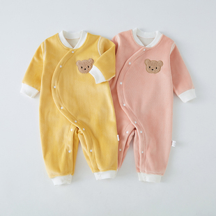 秋冬儿童加绒保暖衣男童女童连体衣内穿宝宝哈衣婴儿睡衣春季外穿