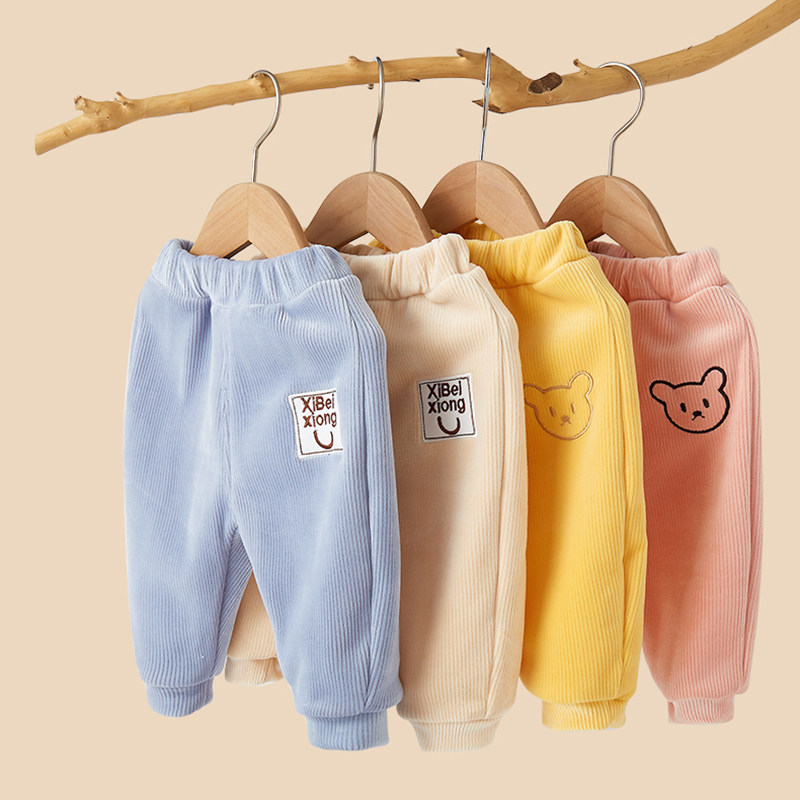 新款婴儿保暖裤加绒冬季内穿春秋款外穿宝宝男童女童一体绒长裤子