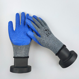 加厚北极星起皱涂胶手套棉纱浸胶手套劳保防护耐滑耐磨蓝胶手套