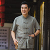 summer Short sleeved Linen Cotton Middle and old age Chinese style Tang costume suit Embroidery Chinese style Ruyi grandpa dad