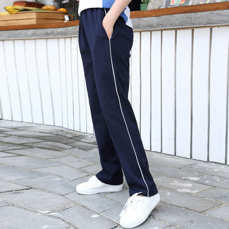 夏季款薄款蓝色男女高中学生裤子