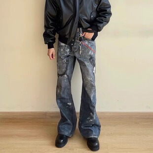美式高街ac风格重置1981M数码3D打印牛仔裤男潮牌小众泼墨直筒裤