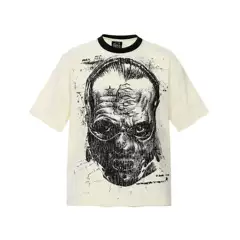 Hellsta Hell Star Mask Man Contrast Print American High Street Vintage Unisex Short Sleeve T-Shirt Trendy Brand