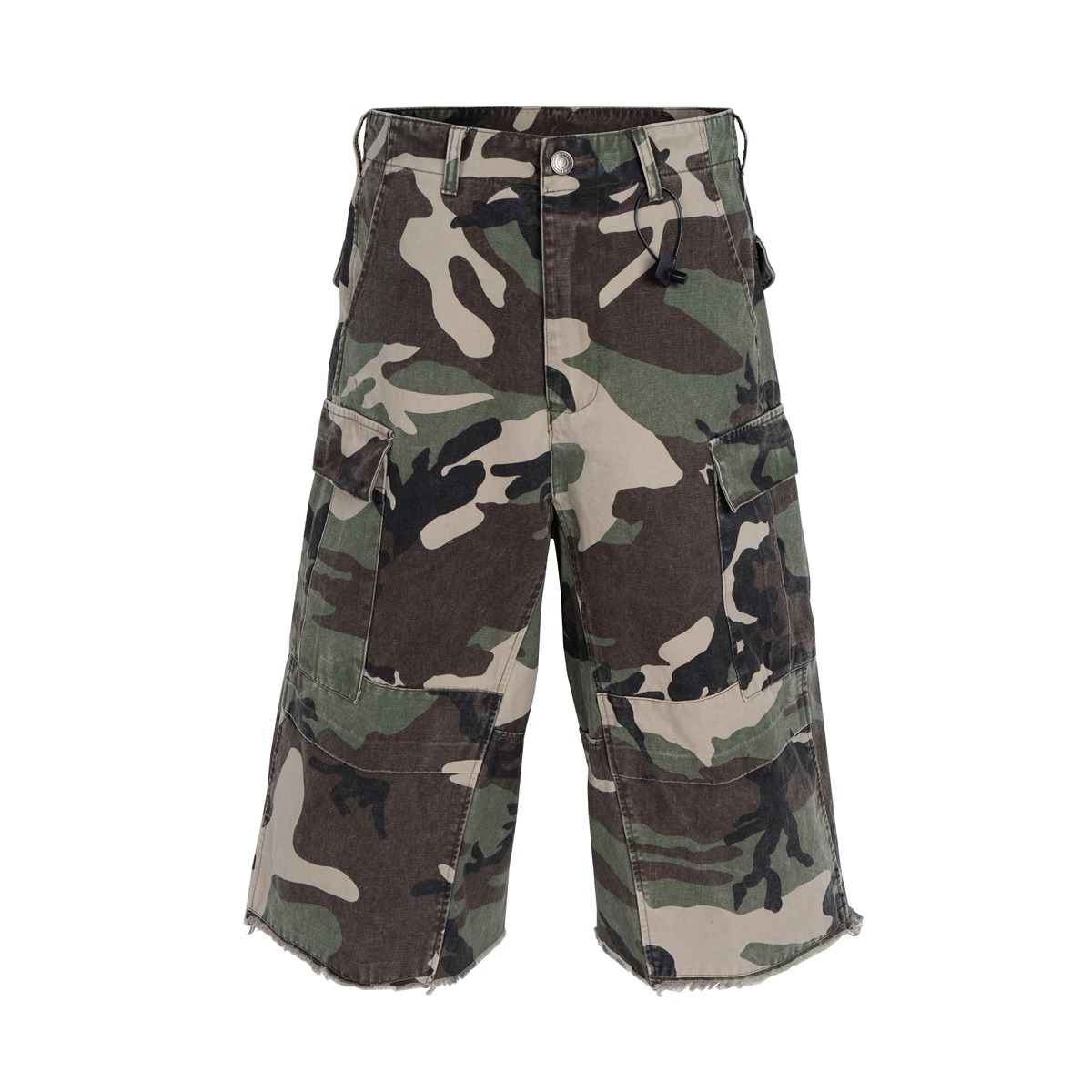 夏季巴黎风格美式重工复古迷彩工装短裤宽松口袋低腰七分男女同款