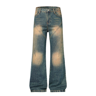 Cleanfit铁锈色微喇叭牛仔裤 休闲vibe风水洗做旧allfit 复古男美式