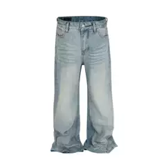 Parisian Style American Retro Washed Light Blue Jeans for Men, Straight-Leg, Slightly Flared, Casual Cleanfit Pants