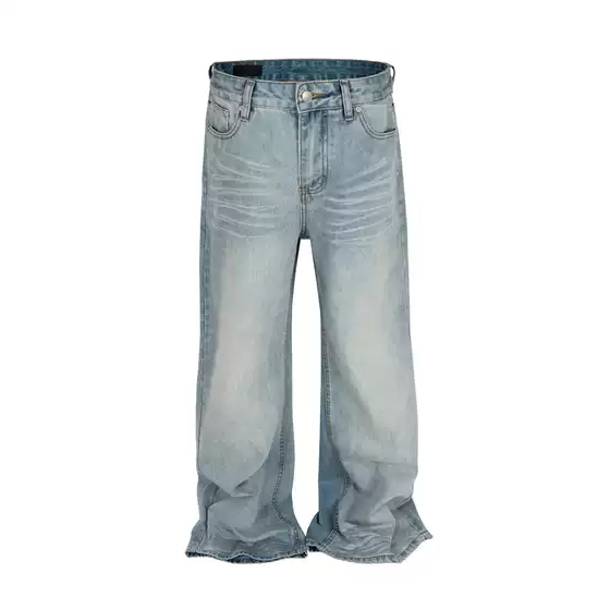 Parisian Style American Retro Washed Light Blue Jeans for Men, Straight-Leg, Slightly Flared, Casual Cleanfit Pants