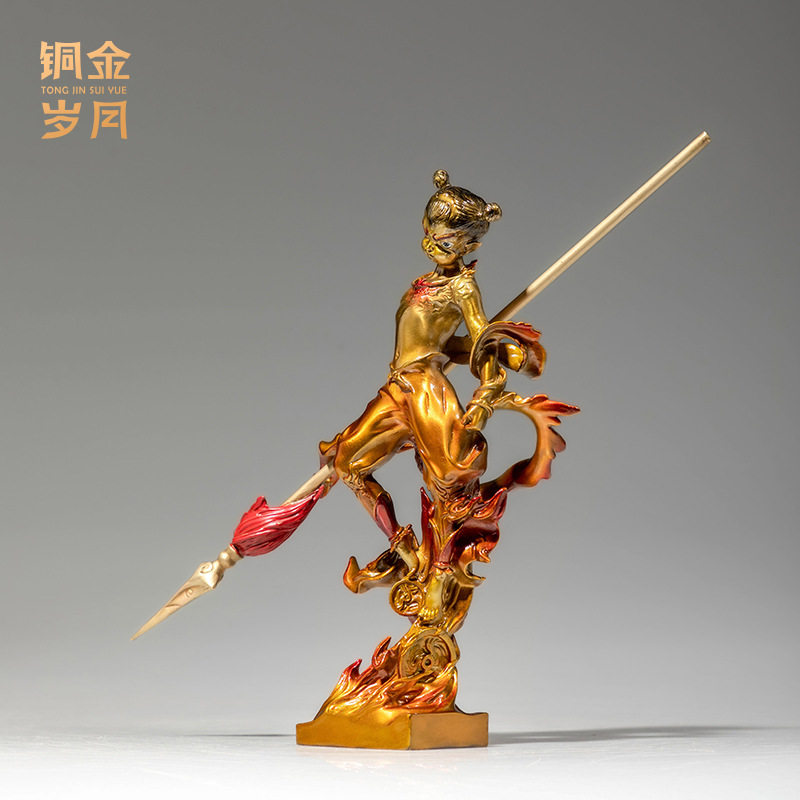 铜艺坊哪吒之仙童降世神话人物哪吒黄铜摆件工艺品客厅玄关彩铜器
