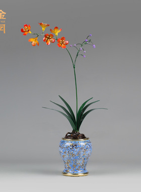 铜艺坊兰之猗猗黄铜兰花摆件客厅玄关电视柜家居装饰兰花铜器摆件