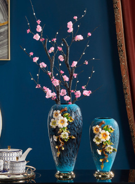 珐琅彩玻璃花瓶摆件客厅玄关装饰品美式干花插花家居奢华欧式花瓶