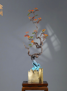 铜艺坊丰收仿真植物树木黄铜摆件客厅样板间边几角柜装饰家居摆件