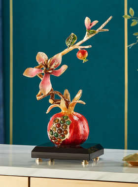 新款奢华珐琅彩石榴摆件多子多福客厅高档家居办公室装饰乔迁