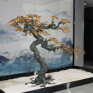 铜艺坊全铜摇钱树摆件黄铜发财树别墅客厅大堂装 饰品金钱树铜摆件