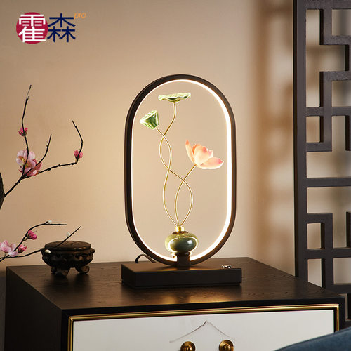 触摸遥控新中式台灯卧室床头温馨浪漫现代禅意玄关福鹿摆件调光