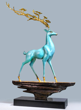 铜艺坊2026新款平步青云黄铜鹿摆件客厅玄关壁柜彩铜工艺品摆件