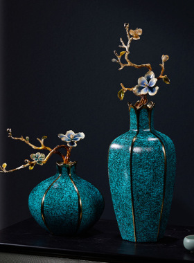 珐琅彩玻璃花瓶摆件客厅玄关装饰品美式干花插花家居高端欧式花瓶