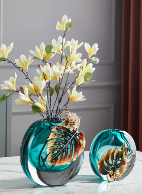 轻奢玻璃花瓶摆件现代客厅桌面琉璃珐琅彩插花高档装饰品乔迁礼品