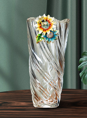 珐琅彩透明玻璃水培鲜花花瓶设计师感客厅桌面插花摆件