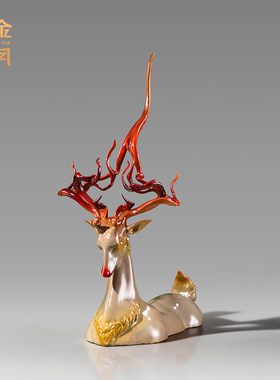 铜艺坊一路亨通黄铜上半身鹿摆件创意梅花鹿玄关酒柜客厅铜装饰品